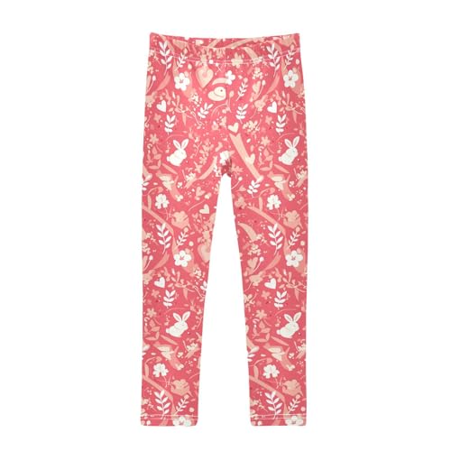 Pink Pattern with Ribbons Kisses and Flowers Toddler Girls' Leggings Fashion High Waisted Dance Pants Running