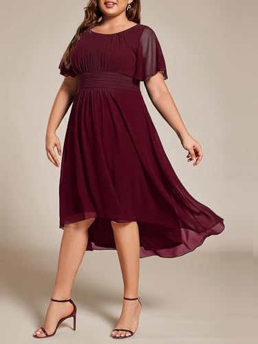 Image of Ever-Pretty Women's Plus Size Formal Wedding Guest Dresses for Curvy Women A Line Chiffon Midi High Low Cocktail Dress