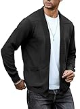 Arcciit Men's Shawl Collar Long Sleeve Cardigan Knit Open Front with Pockets Black