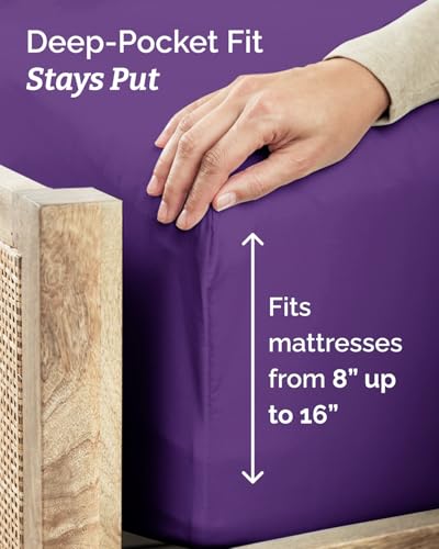 Image of Twin XL 4 Piece Sheet Set - College Dorm Room Essentials - Purple | Ultra Soft Dorm Bedding Set, 8 inch to 16 inch Inch Deep Pockets, 1 Flat & 1 Fitted Sheet & 2 Pillowcases, Wrinkle & Fade Free