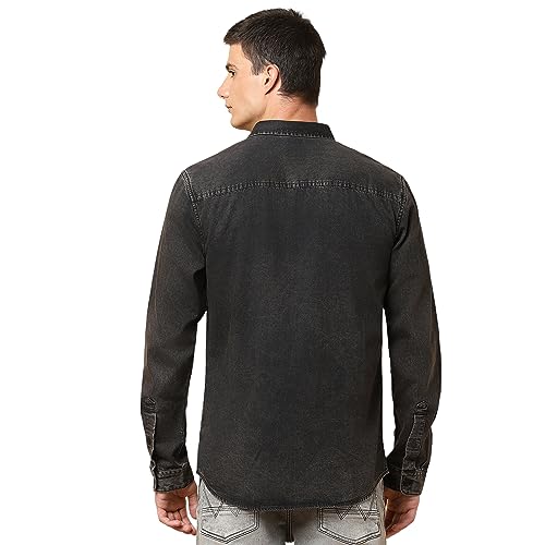 Image of Wrangler Men's Solid Black Denim Shirt (Regular)