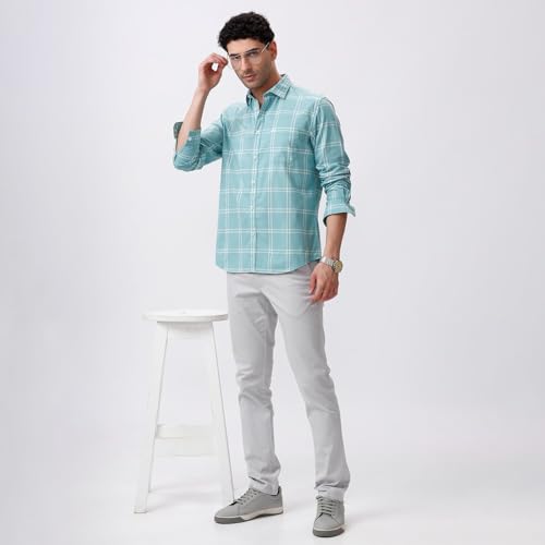 Image of BASICS 100% Cotton Checked Shirt for Men | Slim Fit | Everyday Smart Casual Wear | Full Sleeve