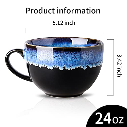 Koov Ceramic Soup Mug, Soup Bowls With Handles Microwave Safe, 24 Ounce Jumbo Mug And Cereal Mugs Set Of 4, Reactive Glaze (Nebula Blue) #TOP2
