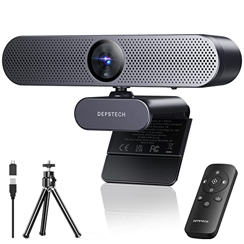 DEPSTECH Webcam 4K, DW50 Webcam with Remote, Compatible with Sony Sensor, Noise-Canceling Dual Mics Computer Camera, Auto-Focus, Low Light Correction Ideal for Streaming,Teams,OBS, PC,Laptop,Desktop