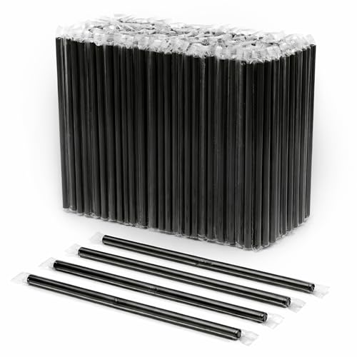 Concession Essentials 7.75 Wrapped Black Straws Individually Wrapped Disposable Drinking Straws Standard Size for Soda Iced Coffee & Cocktails Pack of 200