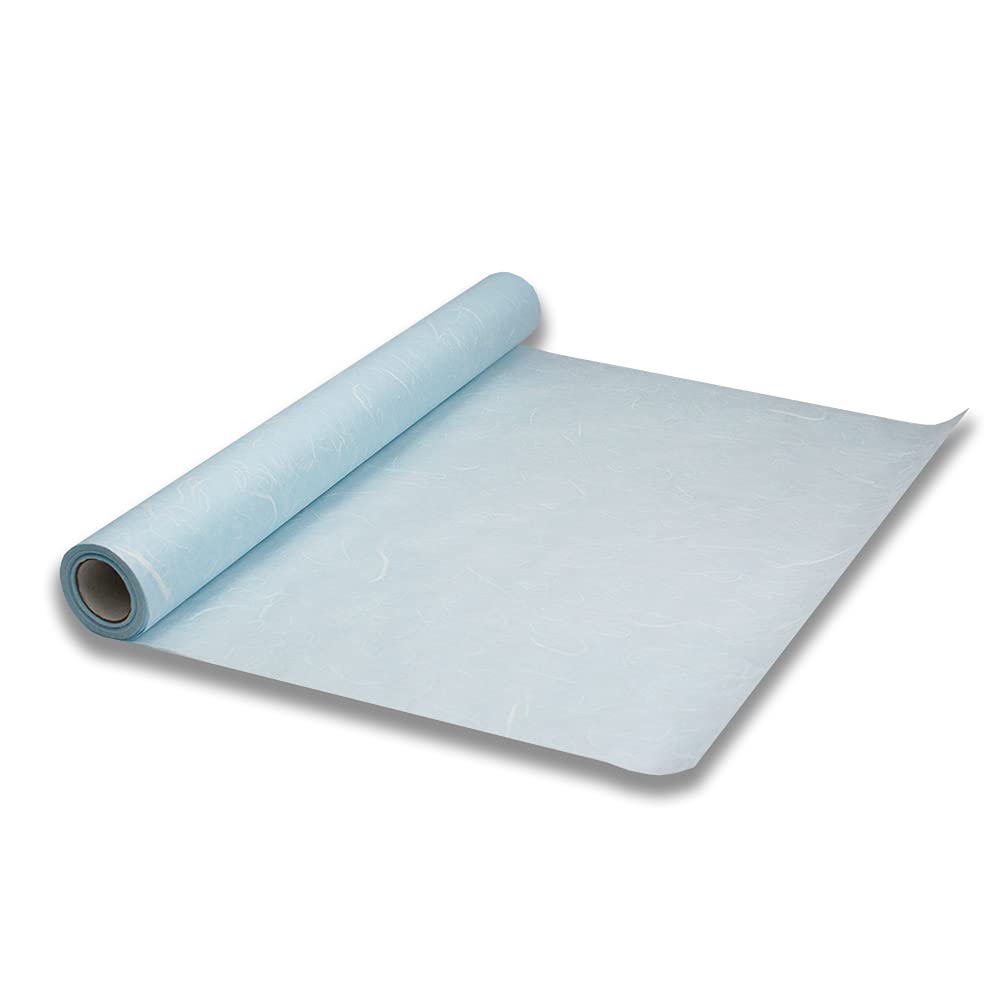Korean Traditional Mulberry Paper, Colored Hanji Paper Roll, Natural Fiber Texture, Unyong (Sky blue, 10.4" x 787.4")