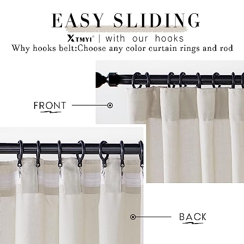 XTMYI Oatmeal Beige Back Tab/Hook Belt Linen Cotton Sheer Curtains 72 Inch Length for Bedroom 2 Panels Set by XTMYI - Image 2