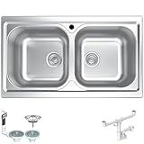 FHULLER TM862IBC Lavello da incasso 2 vasche | Acciaio Inox Prelucido | 86x50 cm | Foro Scarico 3,5” | Lavello Cucina Resistente, Igienico e Facile da Pulire