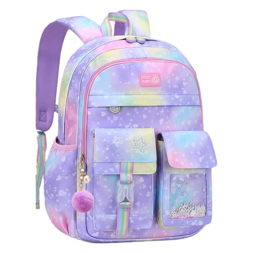 VIDOSCLA Cute Coloful Casual Daypack for Girls Teens Elementary School Backpack Primary Book Bags forTeens Gradient purple-L