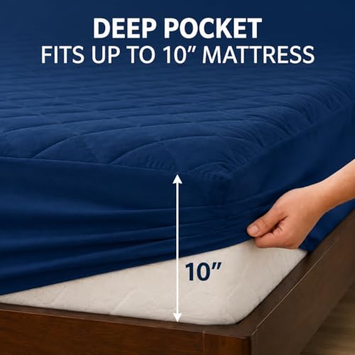Image of RESTIFY 100% Waterproof Quilted Single Size Mattress Protector 78x48 Inch 6.5x4 Ft Fits Upto 10 Inch Mattress | Premium Cotton Breathable Bed Protector | Mattress Cover for Single Bed |Dark Blue