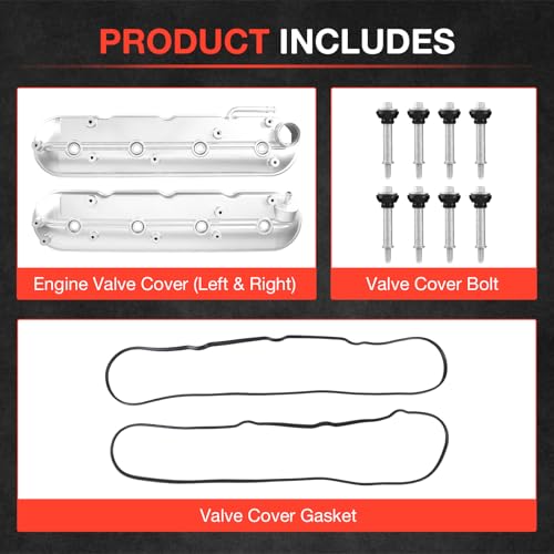 Image of Aluminum Engine Valve Cover Gasket Set w /Bolts Compatible with 1999-2008 Chevy Cadillac Escalade Tahoe Trailblazer Silverado Suburban 1500 2500 3500 Sierra Yukon Valve Cover 264-965 12582224 12570427