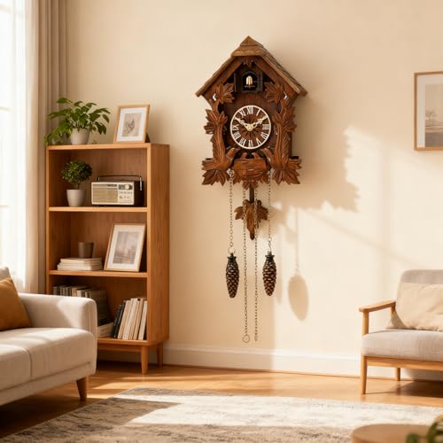 Hand Carved Black Forest Cuckoo Clock - Silent Night Mode & Music, Battery-Powered Wall Clock for Home Office Decor,Gifts for Family - Image 3