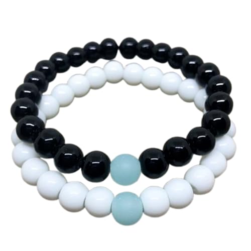 Bracelets couples en jade 8mm noir, blanc et bleu FIZA_CPL_093