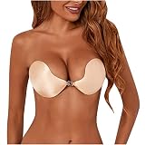 Auklamu Adhesive Bra Strapless Sticky Invisible Push up Silicone Bras for Backless Dress Seamless Wi