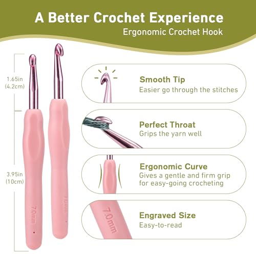 Image of 7mm Crochet Hook, Super Smooth 7 mm Ergonomic Crochet Hooks for Beginners, Comfort Crochet Needle for Arthritics, 1 Pack