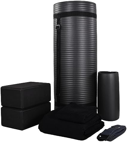 BalanceFrom 7-Piece Yoga Set with 71x24x1 Inches Extra Thick Mat ...