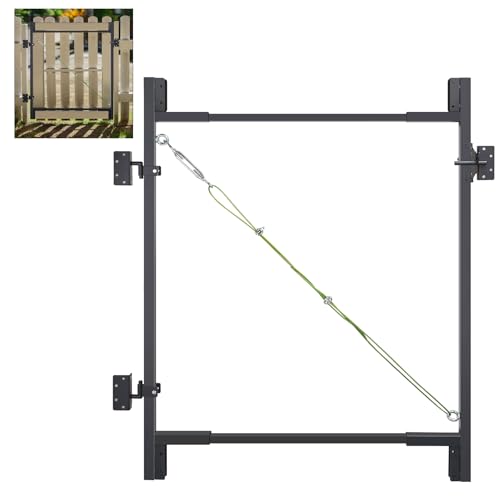 Steel Frame DIY Building Gate Kit, Adjustable 36-60" Wide for 5-6ft High Fences, Fence Gate Kit Fits 1x4 & 2x4 Wood, Powder Coated