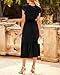 BTFBM Women Summer Bohemian Floral Casual Wrap V Neck Ruffle Cap Sleeveless Belt A-Line Pleated Hem Swing Midi Sun Dress (Solid Black, X-Large)