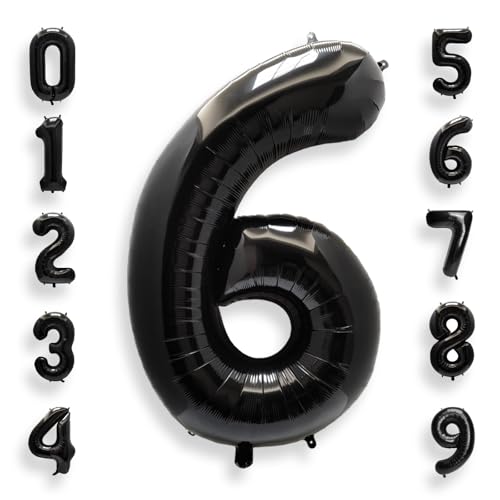 Image of AULE 40 Inch Big Black 6 Balloon Number Large Foil Helium Number Balloons 0-9 Jumbo Giant Happy 6th Birthday Party Decorations for Boy or Girl Huge Mylar Anniversary Party Supplies