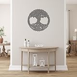Laserano - Wunderschönes Wandbild aus Holz Lebensbaum rund in grau als Wanddeko Ø 56x 0,8cm; Modernes Wandobjekt made in Germany; Ideal für Schlafzimmer, Wohnzimmer, Esszimmer oder Flur