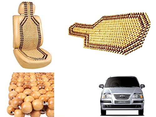 Image of Car Bead Seat Wooden Beads Cushion Cover Pad for Hyundai Santro, Acupressure Sitting Seat Cover | Cream Color - Pack of 1