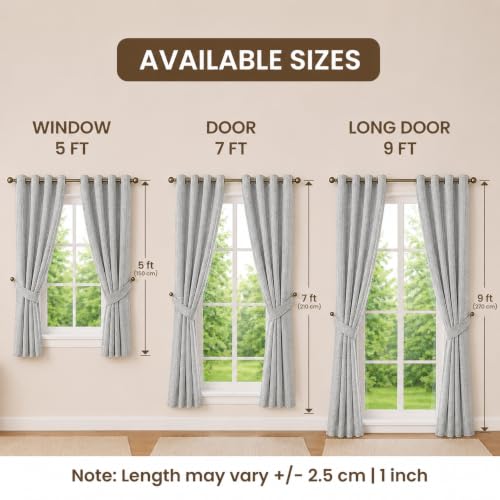 Image of Premium Faux Linen Curtain with Eyelets & Tie-Back | Modern Textured Light Filtering Door & Window Curtain for Home & Office | Washable, Durable & Easy to Maintain | Dove, Door - 7 ft