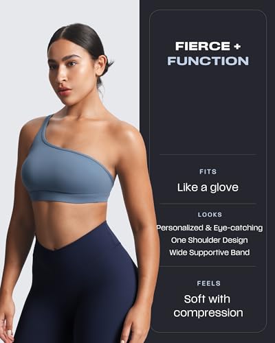 Image of Aoxjox Astoria One Shoulder Sports Bra | asymmetrical workout top, women's fitness training gym yoga crop tank, 4-way stretch, moisture-wicking