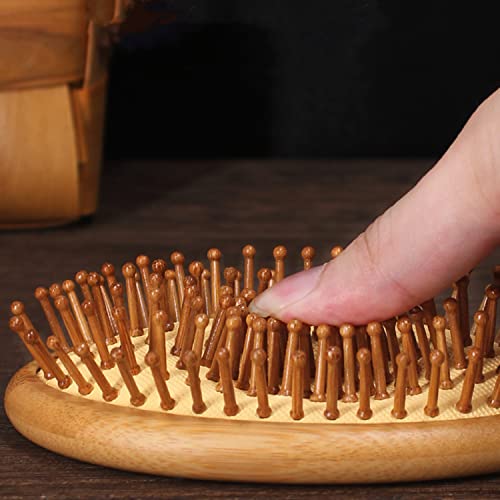 Bamboo Paddle Hairbrush Hair Massage Brush Wooden Anti Static Hair Brush Detangling Hair Brush Eco-Friendly Natural Wooden Bamboo Air Paddle Detangle Hairbrush for Women Kids Men (Oval) - Image 3