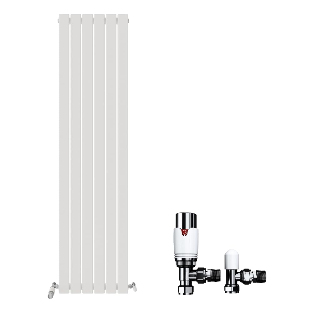 Ibathuk Belgravia Vertical Single Slim Flat Panel Radiator White 1800mm X 456mm + Angled Valve-White from B&Q
