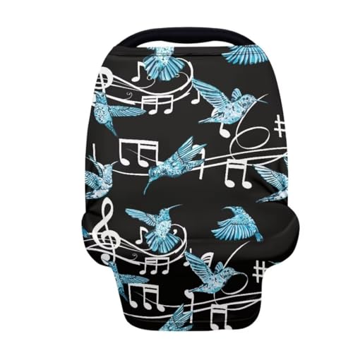 Image of Coldinair Hummingbird Car Seat Covers for Girls Multi-use Cover Music Notes Baby Carseat Canopy Cow Print Nursing Cover for Breastfeeding