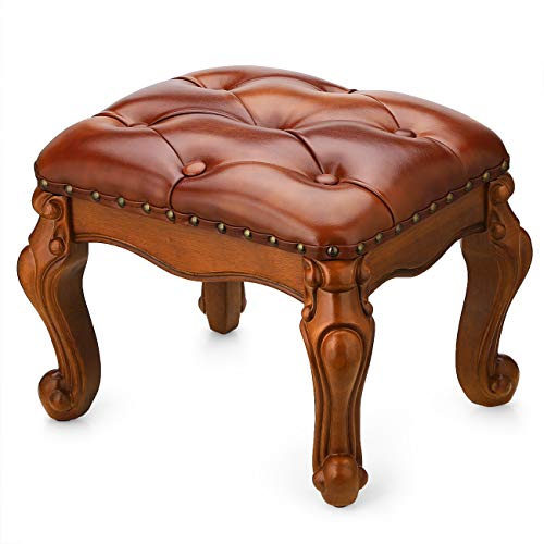 Top Brands BILEEDA Small Foot Stool Brown Leather Ottoman Stools for Foot Rest Living Room Solid Rubber Wood Simple Assembly Top Brands BILEEDA Small Foot Stool Brown Leather Ottoman Stools for Foot Rest Living Room Solid Rubber Wood Simple Assembly
