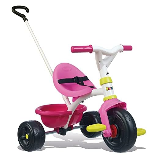 Smoby – Var rolig trehjuling rosa – barntrehjuling med skjutstång, säte med säkerhetsbälte, metallram, pedalfri cykel, för barn från 15 månader
