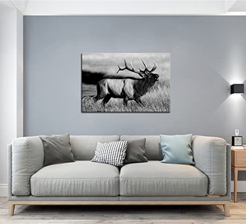 Conipit Black White Bull Elk Canvas Wall Art Animal Picture Framed 24X36 Inch Deer Artwork Painting For Living Room Bedroom Farmhouse Wall Decor Ready To Hang #TOP1