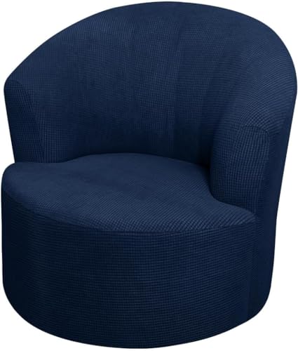 SFYZHMME Jacquard Swivel Barrel Chair Cover, Soft Polar Fleece Swivel Accent Chair Slipcover,Modern Barrel Chair Slipcover for Round Club Armchair (Navy)