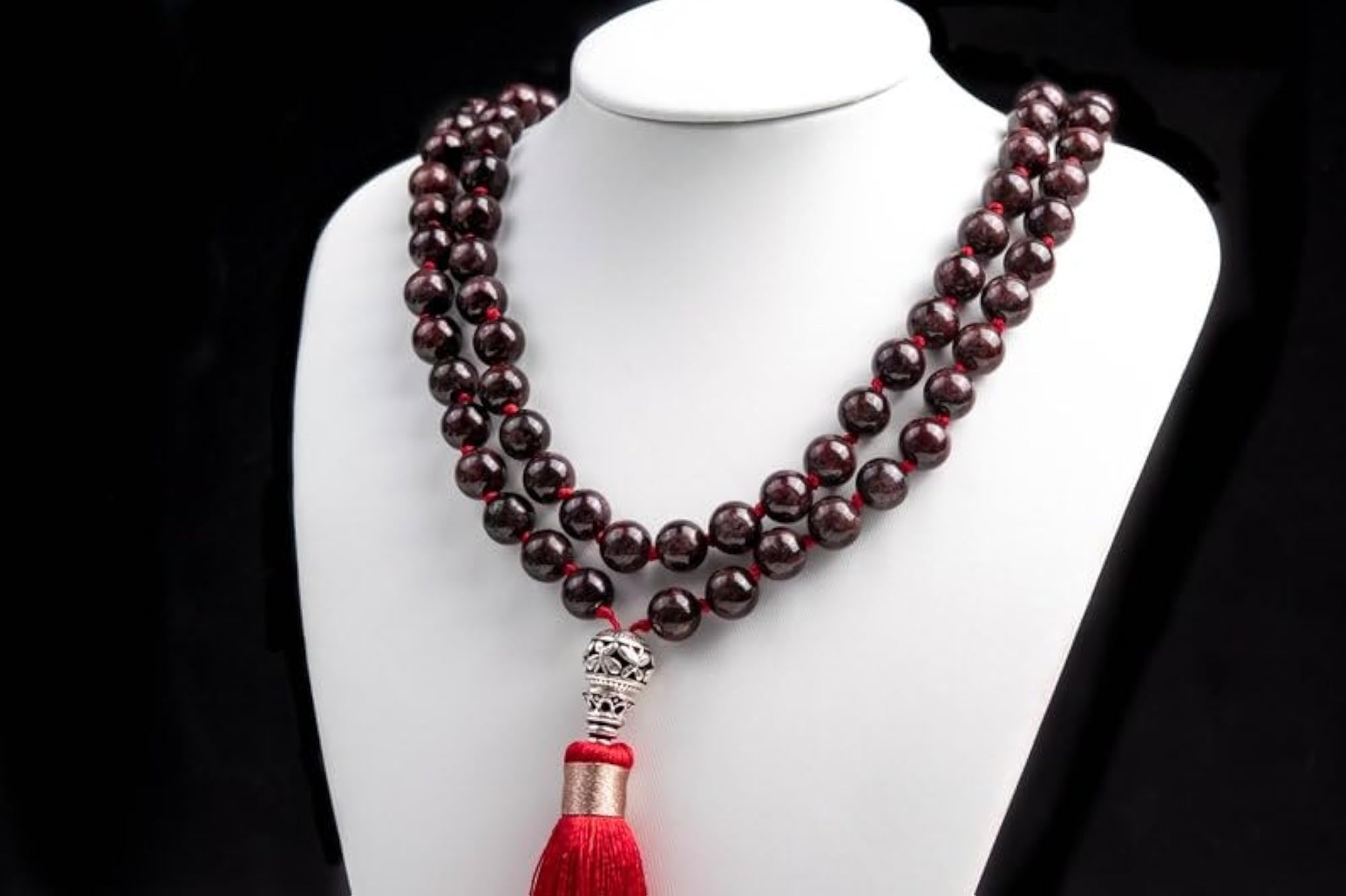 Natural Garnet 6MM Beaded Prayer Mala Necklace