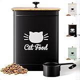Cat Food Storage Container with Scoop - 5-7 lb (25 Cup) Capacity Metal Cat Food Container with Airtight Bamboo Lid and Metal Scoop - Airtight Pet Food Storage Containers 5 lb - 7 lb Kibble Container