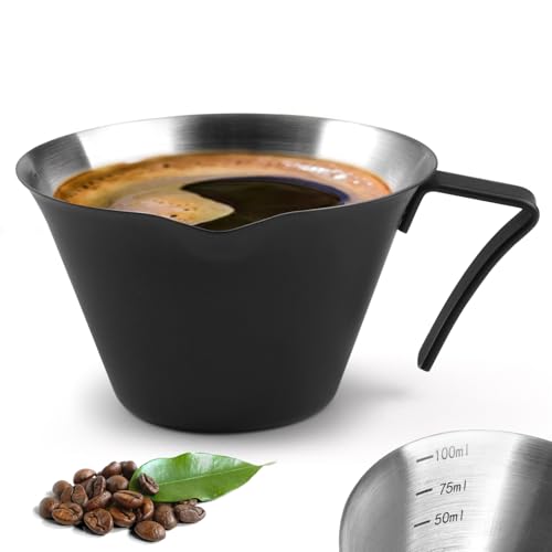 Taza Medidora de Café Expreso Acero Inoxidable con Mango,7.5×4.5cm Medidora Acero Inoxidable para Espresso,Tazas Espresso Marcas,Taza Espresso Boca en Forma V,Tazas Asa,para Cafeterías,Oficinas