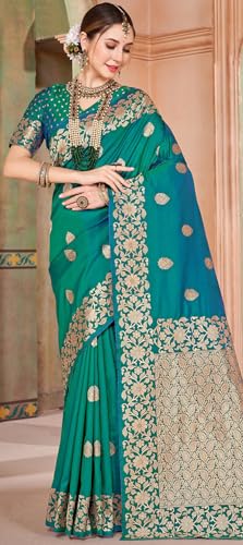 Image of SWORNOF Women's kanjivaram banarasi silk saree Zari Woven for festival Wedding silk with rich pallu Design sarees for women with Unstitched blouse piece