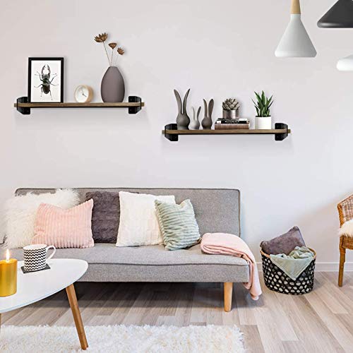 SHAN ZU Set van 2 rustieke houten zwevende wandplanken, voor slaapkamer, keuken, badkamer, woonkamer, kantoor, 41 × 15… - Image 8