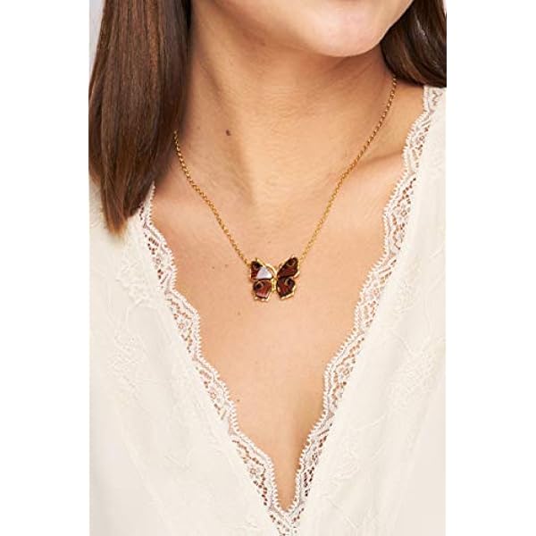 ANDANTE Premium Collection – Colgante de ámbar del mar Báltico auténtico en plata de ley 925 de 14 quilates * mariposa * * * Dos modos de uso – Certificado – Oro del mar – Color coñac