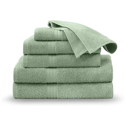Martex Easy Living Everyday 6-Piece Bathroom Towel Set – 2 Bath Towels, 2 Hand Towels, 2 Wash Cloths – 100% Cotton – Soft, Fluffy, Quick-Dry Towels - Light Sage Cover