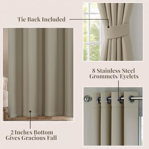 Image of HOKIPO Midnight True Blackout Curtains 7 Feet Long 1 Panel, Taupe