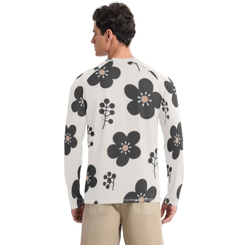 Black Flowers Sun Protection SPF Rash Guard Shirt Loose Crew Neck Long Sleeve Sun Shirt for Men Long Sleeve Running2