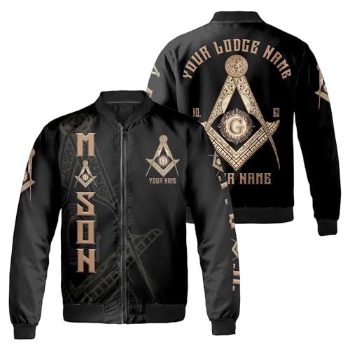 Customize Name, Lodge Name A.F. & A.M. Masonic Freemason Bomber Jacket S-5XL