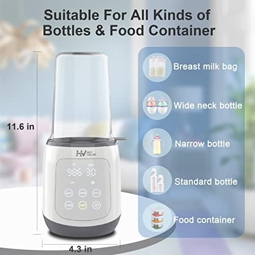 Baby Bottle Warmer 5-in-1 Fast Baby Food Heater&Thaw BPA-Free Milk Warmer with LCD Display Accurate Temperature Control for Breastmilk or Formula (Grey White)