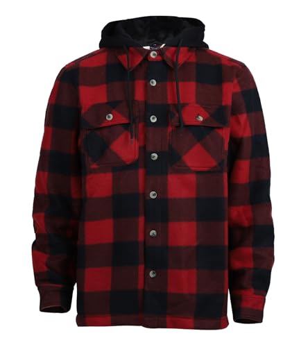 Image of LeeHanTon Mens Heavyweight Hoodies Casual Zip Up Plaid Flannel Shirt Jackets Winter Thick Berber Lined Fleece Coat