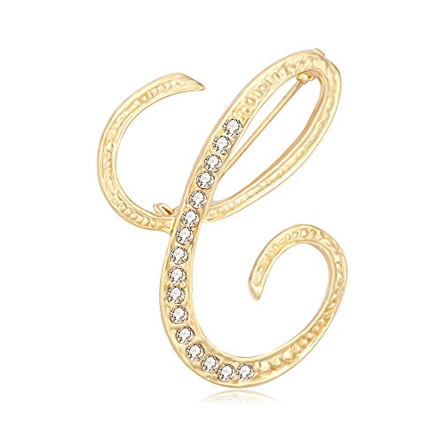SENFAI 26 Letter English Alphabet Real Gold Plated Brooch an Pin for Women's Jewelry (C)