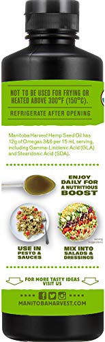 Manitoba Harvest Organic Hemp Oil, Cold Pressed, 12g of Omegas 3&6 Per Serving, Non-GMO, 8 Fl Oz