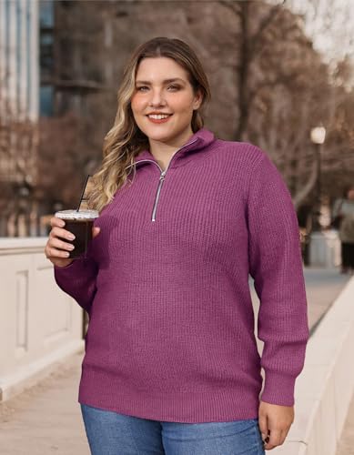 Image of TIYOMI Women Plus Size Tops Long Sleeves Mock Neck Sweaters Knit Pullover Sweater Adjustable Zipper Fall Autumn Winter Shirt