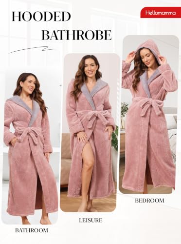 Image of Hellomamma Long Hooded Robe for Women Luxurious Flannel Fleece Full Length Bathrobe Winter Warm Pajamas Shower Nightgown